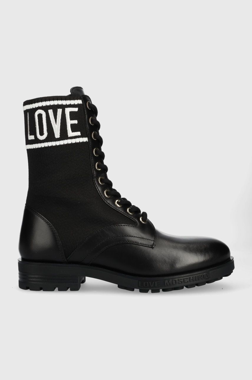 Love Moschino bocanci femei, culoarea negru, cu toc plat Love Moschino bocanci femei, culoarea negru, cu toc plat