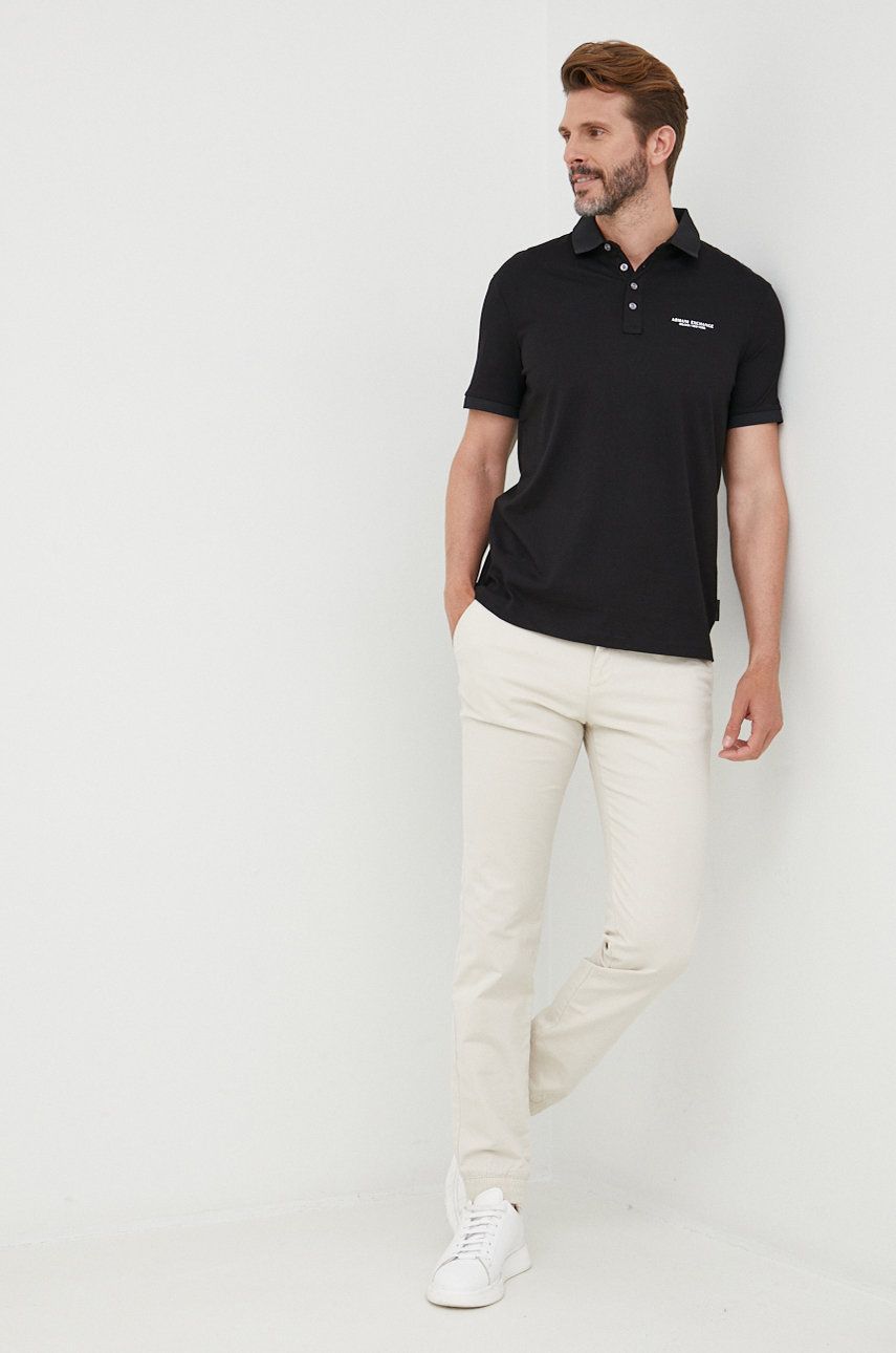 Armani Exchange polo de bumbac culoarea negru, cu imprimeu Armani Exchange polo de bumbac culoarea negru, cu imprimeu