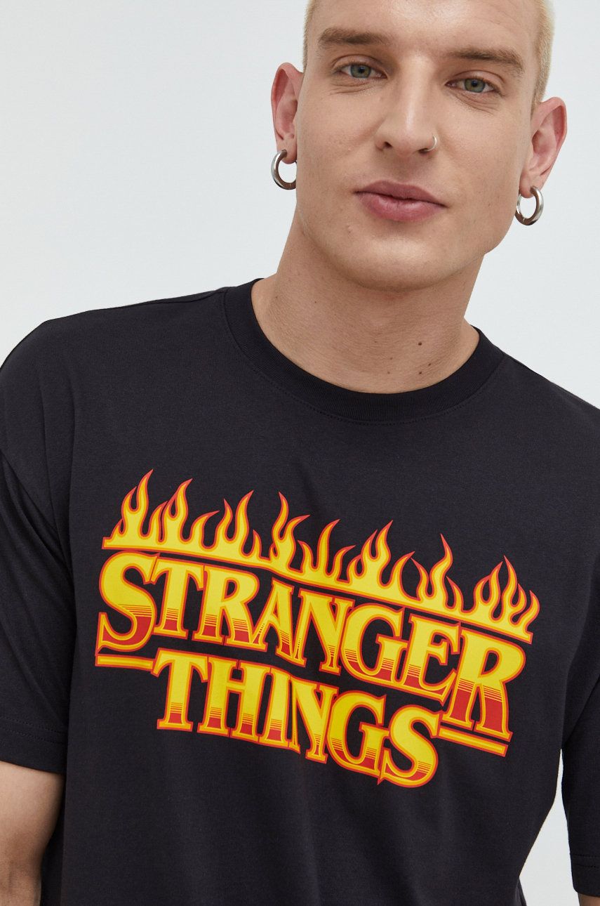 Champion tricou din bumbac Xstranger Things culoarea negru, cu imprimeu Champion tricou din bumbac Xstranger Things culoarea negru, cu imprimeu