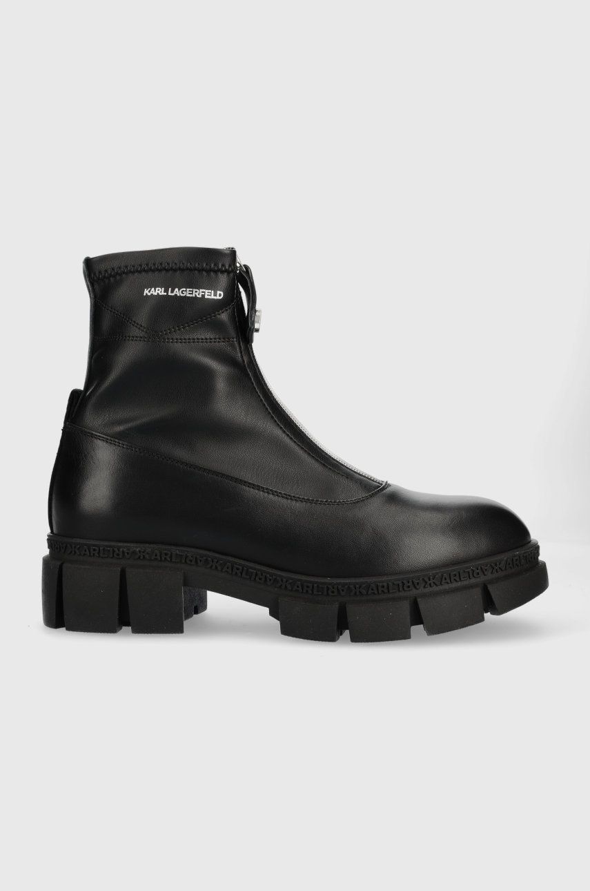Karl Lagerfeld cizme de piele Aria femei, culoarea negru, cu toc plat Karl Lagerfeld cizme de piele Aria femei, culoarea negru, cu toc plat