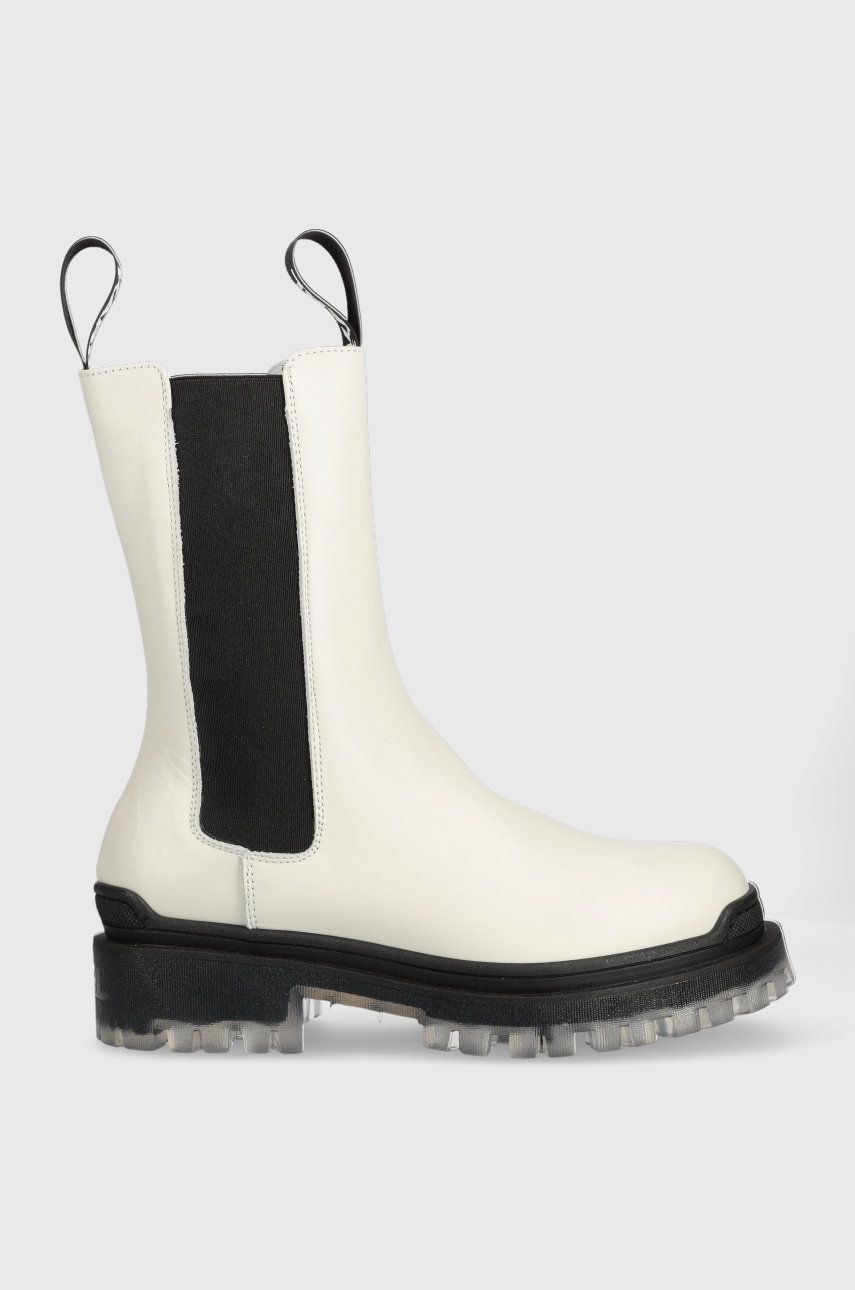 Karl Lagerfeld ghete chelsea de piele Biker Ii femei, culoarea alb, cu toc plat Karl Lagerfeld ghete chelsea de piele Biker Ii femei, culoarea alb, cu toc plat