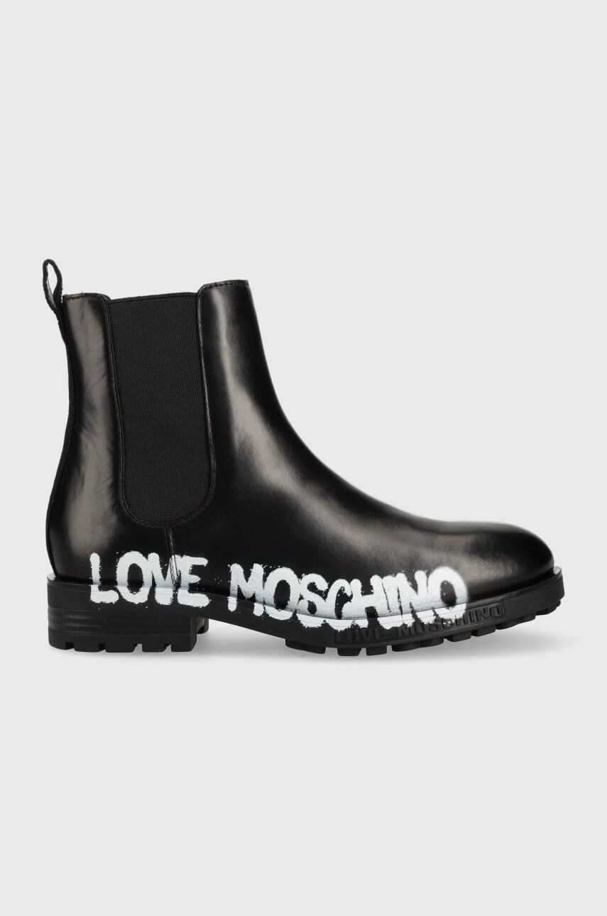 Love Moschino ghete chelsea de piele femei, culoarea negru, cu toc plat Love Moschino ghete chelsea de piele femei, culoarea negru, cu toc plat
