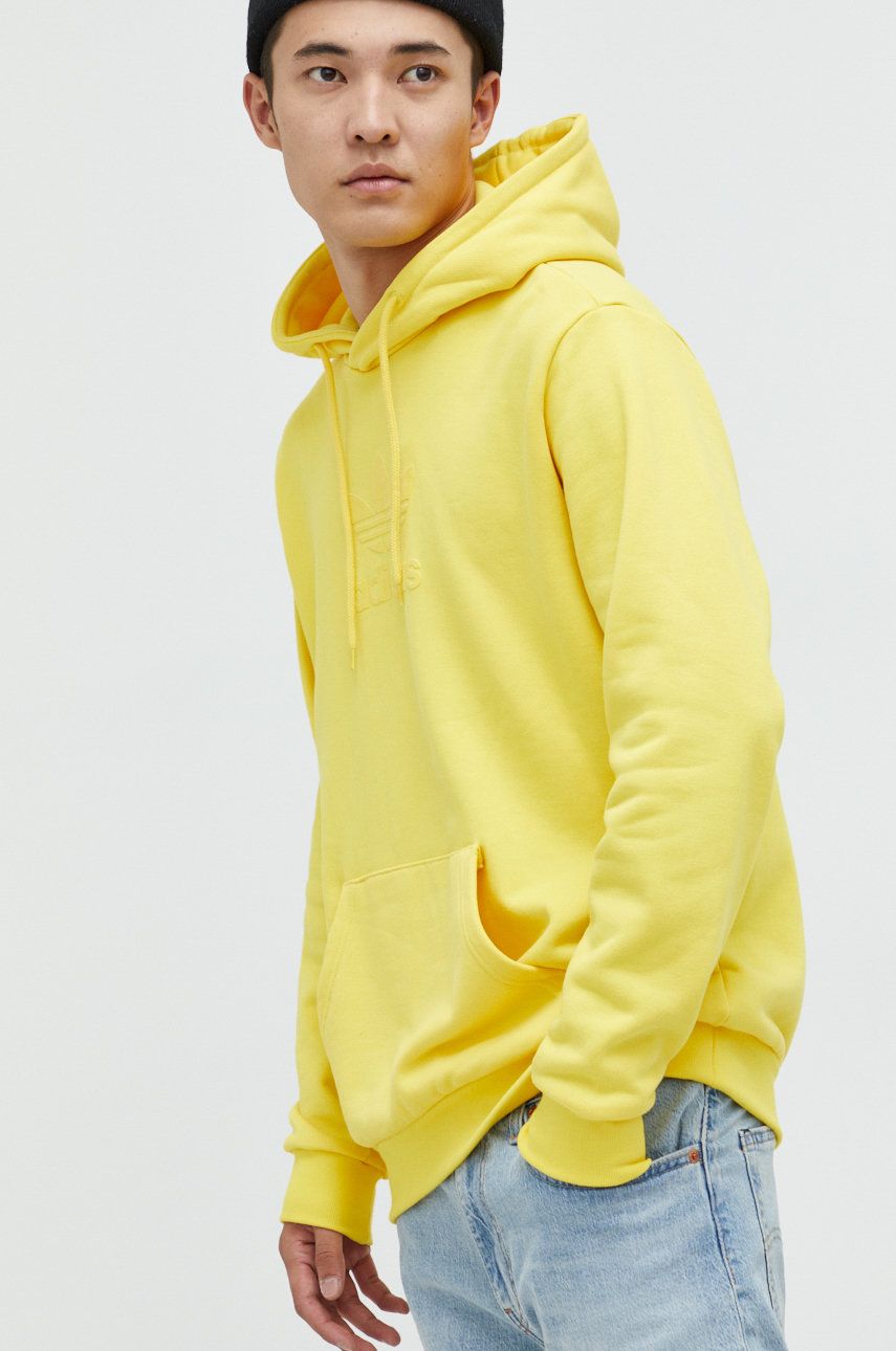 adidas Originals hanorac de bumbac barbati, culoarea galben, cu imprimeu adidas Originals hanorac de bumbac barbati, culoarea galben, cu imprimeu