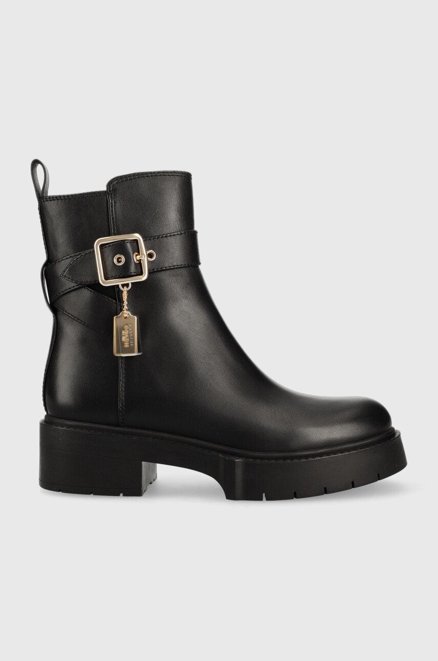 Coach cizme de piele Lacey Leather Bootie Lacey femei, culoarea negru, cu platforma CB995 Coach cizme de piele Lacey Leather Bootie Lacey femei, culoarea negru, cu platforma CB995
