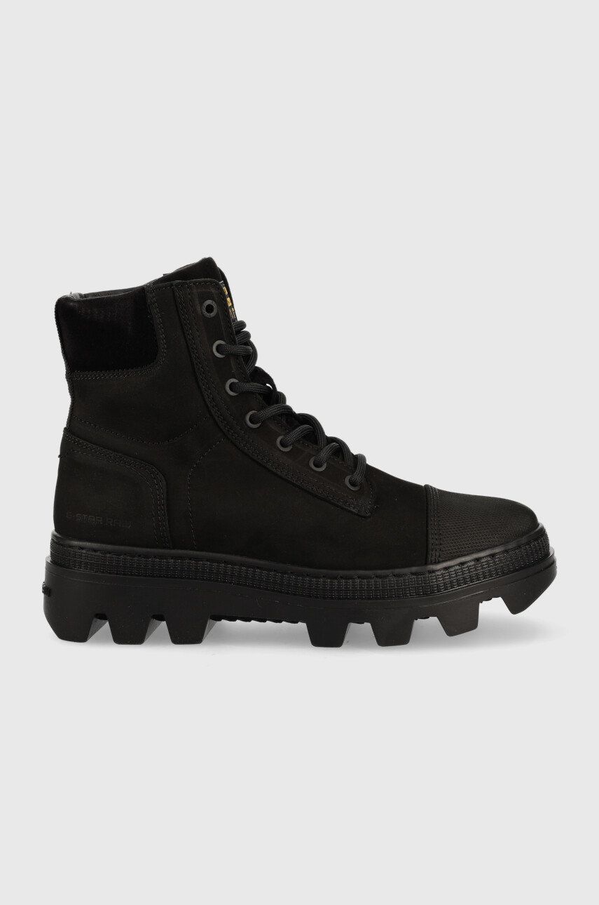 G-Star Raw bocanci din piele intoarsa Noxer Hgh femei, culoarea negru, cu toc plat G-Star Raw bocanci din piele intoarsa Noxer Hgh femei, culoarea negru, cu toc plat