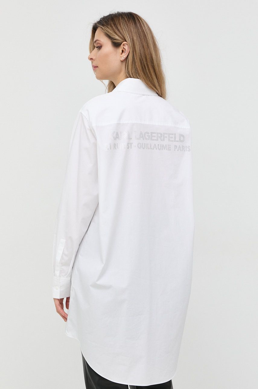 Karl Lagerfeld camasa din bumbac femei, culoarea alb, cu guler clasic, relaxed Karl Lagerfeld camasa din bumbac femei, culoarea alb, cu guler clasic, relaxed