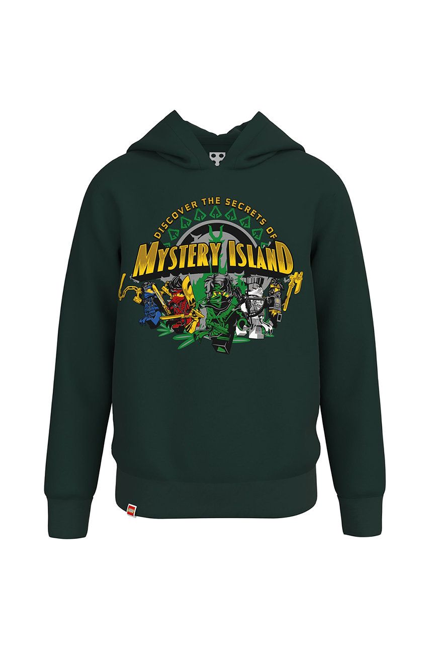 Lego Wear hanorac de bumbac pentru copii culoarea verde, cu imprimeu Lego Wear hanorac de bumbac pentru copii culoarea verde, cu imprimeu