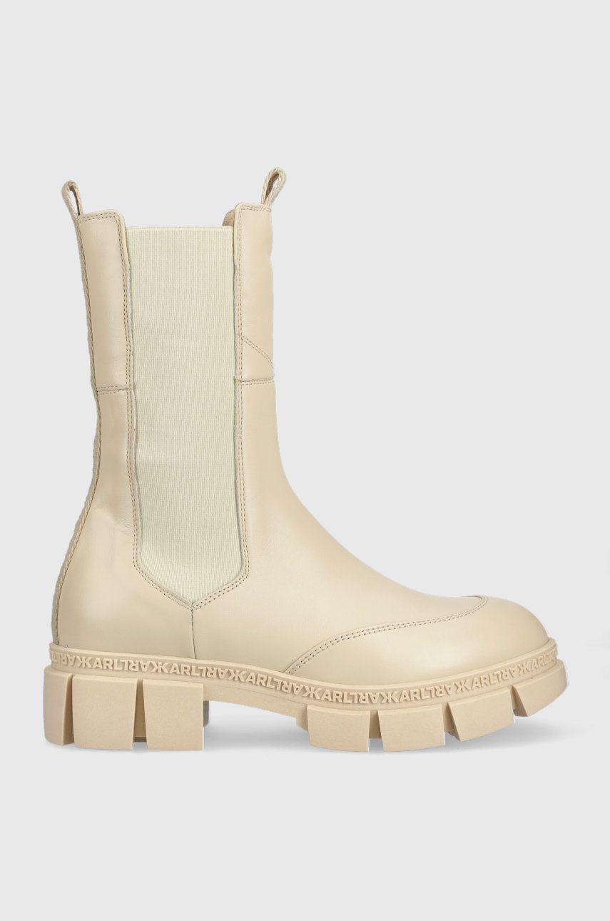 Karl Lagerfeld ghete chelsea de piele Aria femei, culoarea bej, cu platforma Karl Lagerfeld ghete chelsea de piele Aria femei, culoarea bej, cu platforma