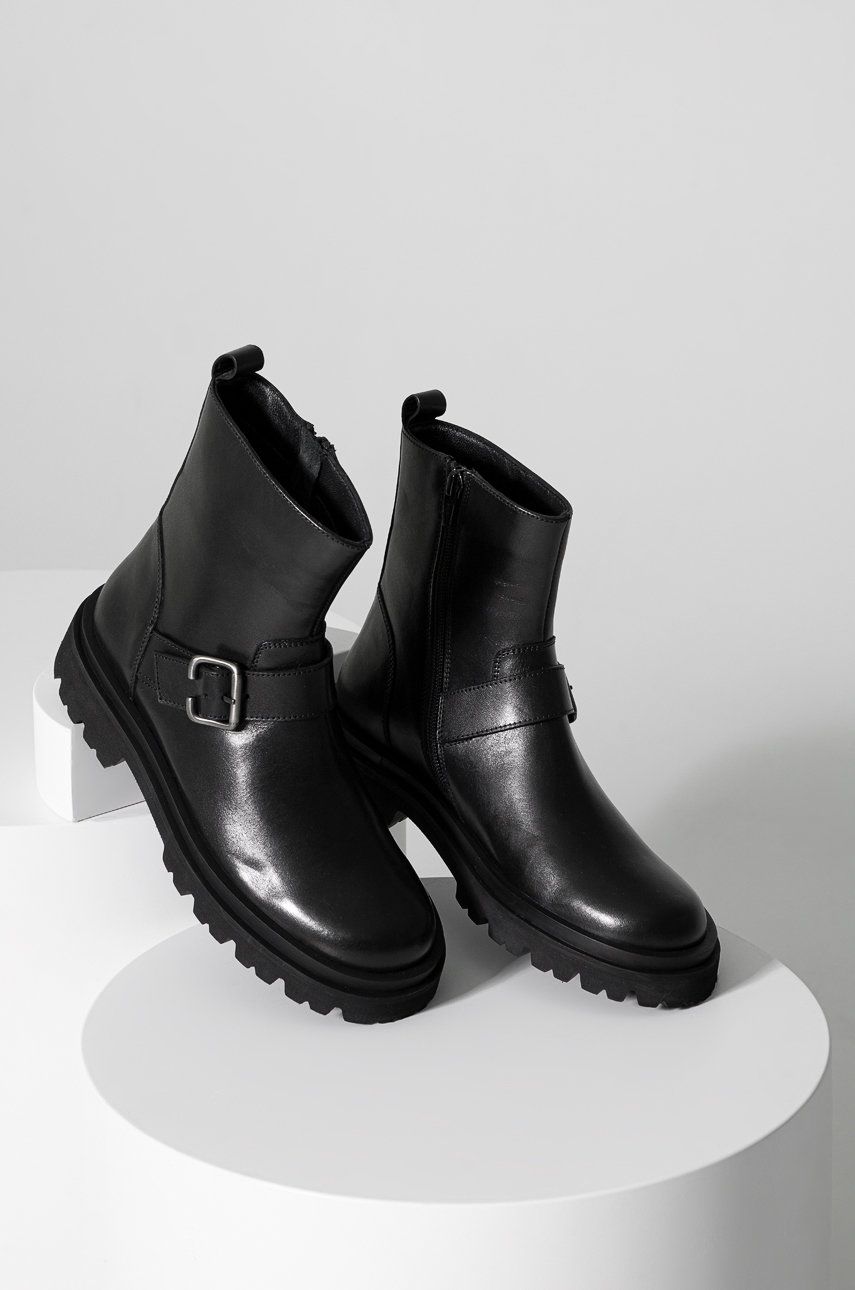 Answear Lab cizme de piele femei, culoarea negru, cu toc plat Answear Lab cizme de piele femei, culoarea negru, cu toc plat