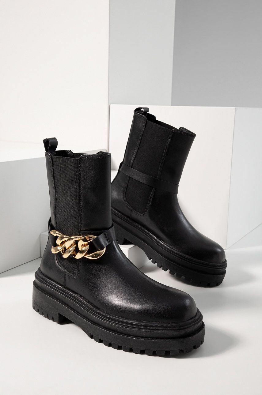 Answear Lab ghete chelsea de piele femei, culoarea negru, cu platforma Answear Lab ghete chelsea de piele femei, culoarea negru, cu platforma