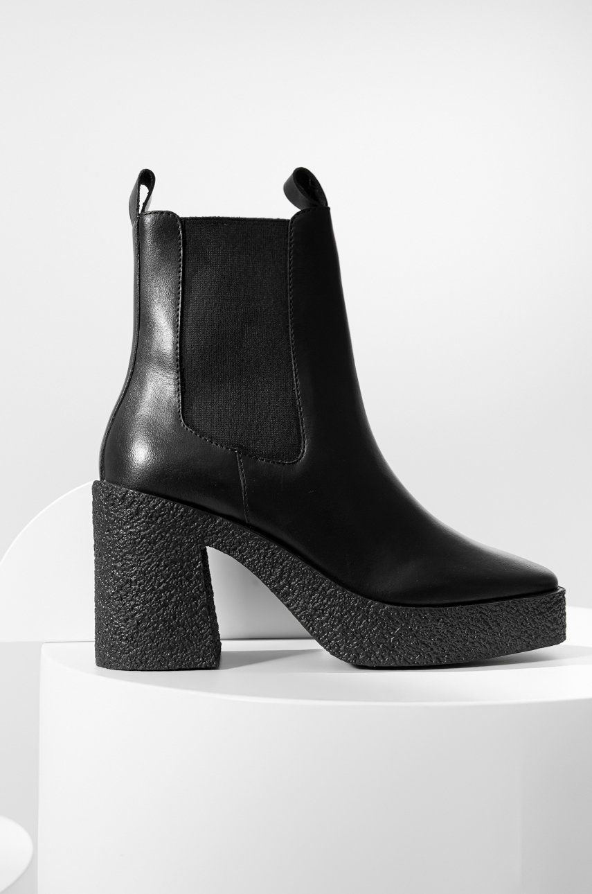 Answear Lab ghete chelsea de piele femei, culoarea negru, cu toc drept Answear Lab ghete chelsea de piele femei, culoarea negru, cu toc drept
