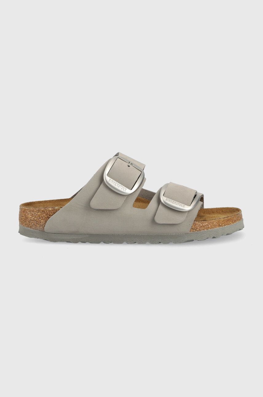 Birkenstock slapi de piele Arizona Big Buckle femei, culoarea gri Birkenstock slapi de piele Arizona Big Buckle femei, culoarea gri