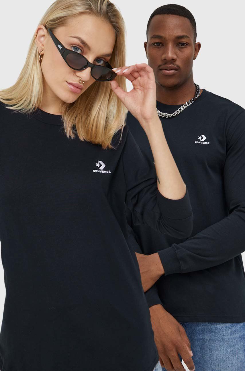 Converse longsleeve din bumbac culoarea negru, cu imprimeu 10023872.A02-CONVERSEBL Converse longsleeve din bumbac culoarea negru, cu imprimeu 10023872.A02-CONVERSEBL