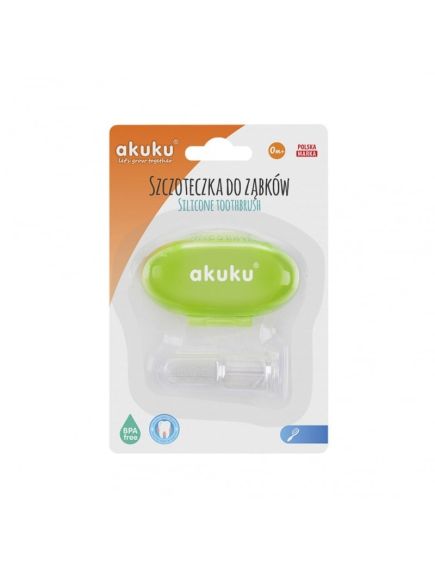 Periuta de dinti degetar din silicon Akuku, in cutie verde Engros Periuta de dinti degetar din silicon Akuku, in cutie verde Engros