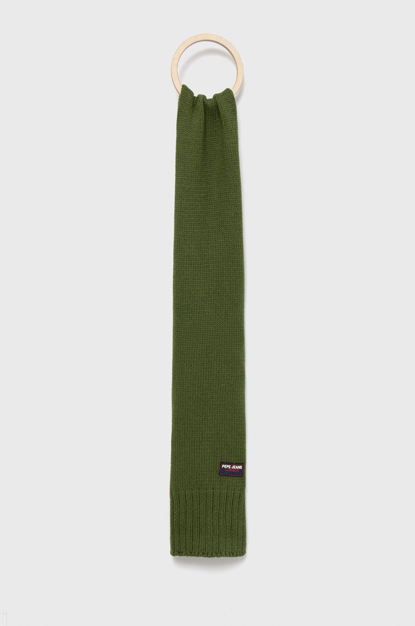 Pepe Jeans esarfa din amestec de lana culoarea verde, neted Pepe Jeans esarfa din amestec de lana culoarea verde, neted