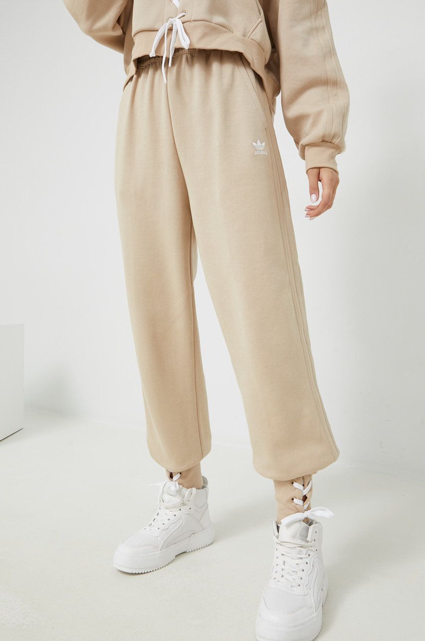adidas Originals pantaloni de trening Always Original femei, culoarea bej, neted adidas Originals pantaloni de trening Always Original femei, culoarea bej, neted