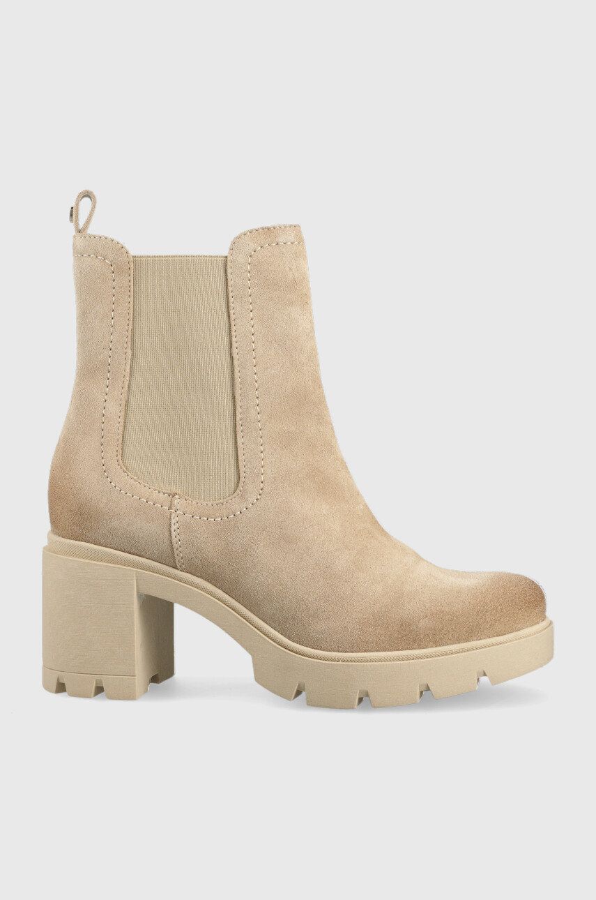 Wojas botine din piele intoarsa femei, culoarea bej, cu toc drept Wojas botine din piele intoarsa femei, culoarea bej, cu toc drept