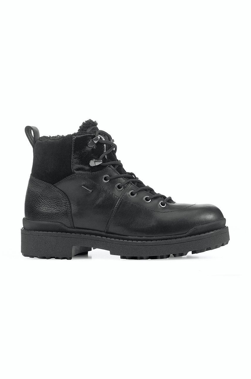 Geox bocanci de piele Nevegal B Abx femei, culoarea negru, cu toc plat Geox bocanci de piele Nevegal B Abx femei, culoarea negru, cu toc plat
