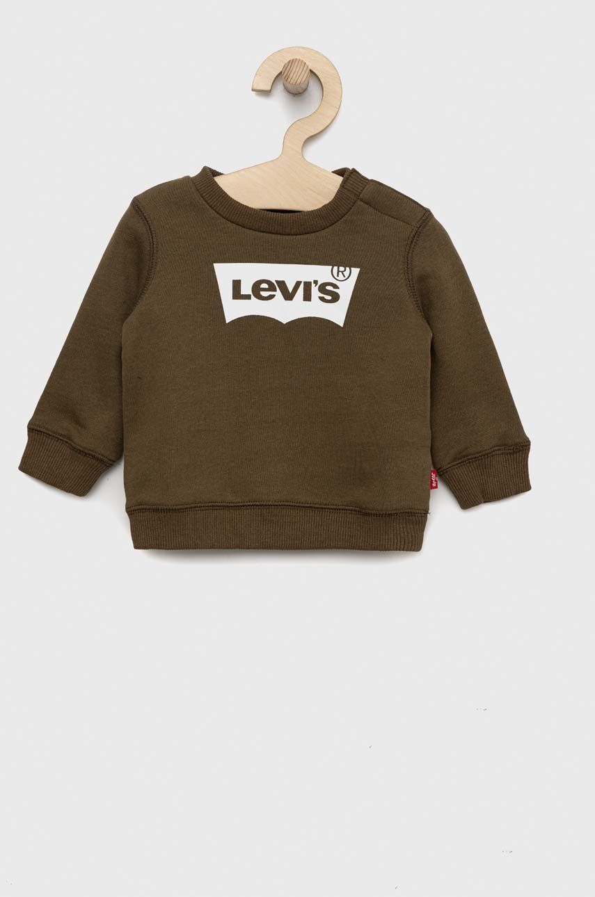 Levi's hanorac de bumbac pentru copii culoarea verde, cu imprimeu Levi's hanorac de bumbac pentru copii culoarea verde, cu imprimeu
