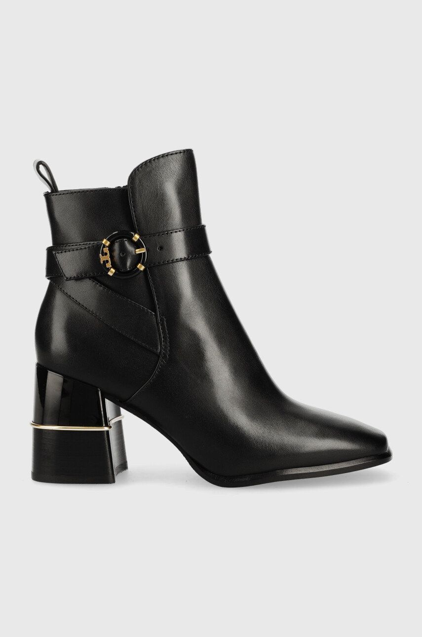 Tory Burch cizme de piele Multi Logo femei, culoarea negru, cu toc drept Tory Burch cizme de piele Multi Logo femei, culoarea negru, cu toc drept