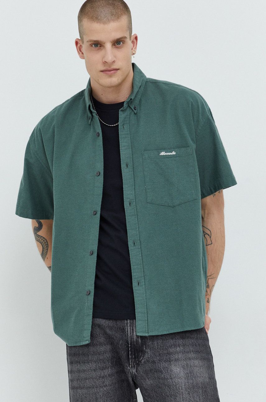 Abercrombie & Fitch camasa barbati, culoarea verde, cu guler button-down, relaxed Abercrombie & Fitch camasa barbati, culoarea verde, cu guler button-down, relaxed