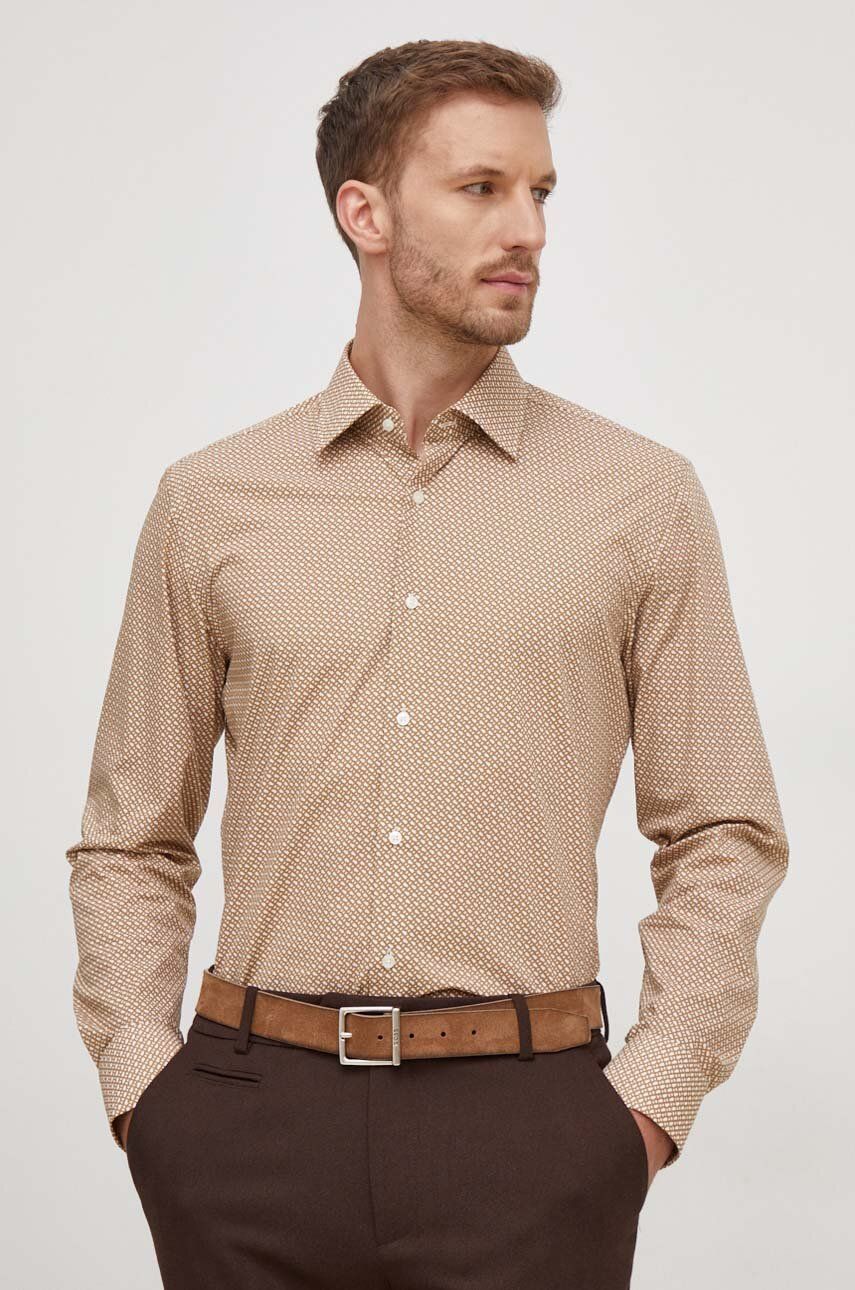BOSS cămașă bărbați, culoarea bej, cu guler clasic, slim 50478620 BOSS cămașă bărbați, culoarea bej, cu guler clasic, slim 50478620