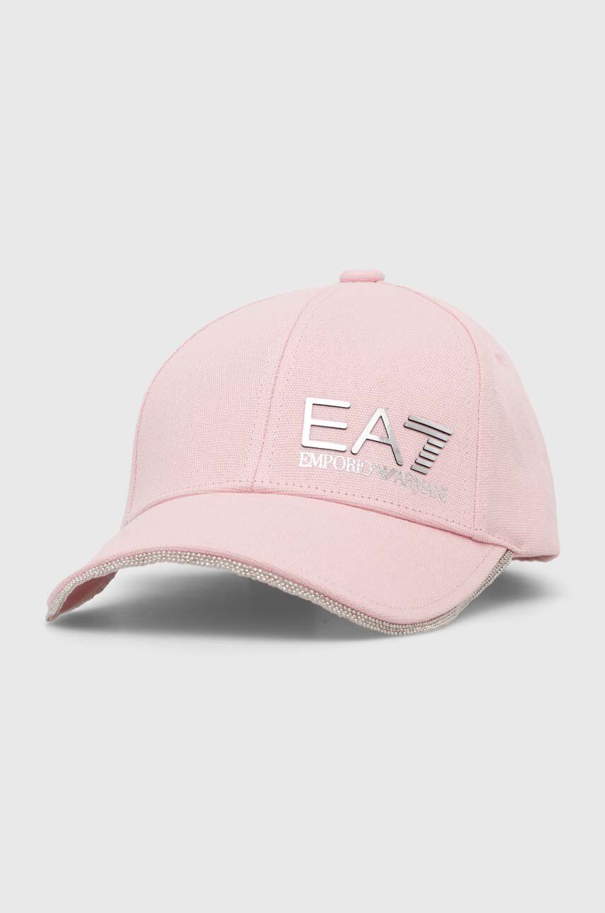 EA7 Emporio Armani șapcă de baseball din bumbac culoarea roz, cu imprimeu EA7 Emporio Armani șapcă de baseball din bumbac culoarea roz, cu imprimeu
