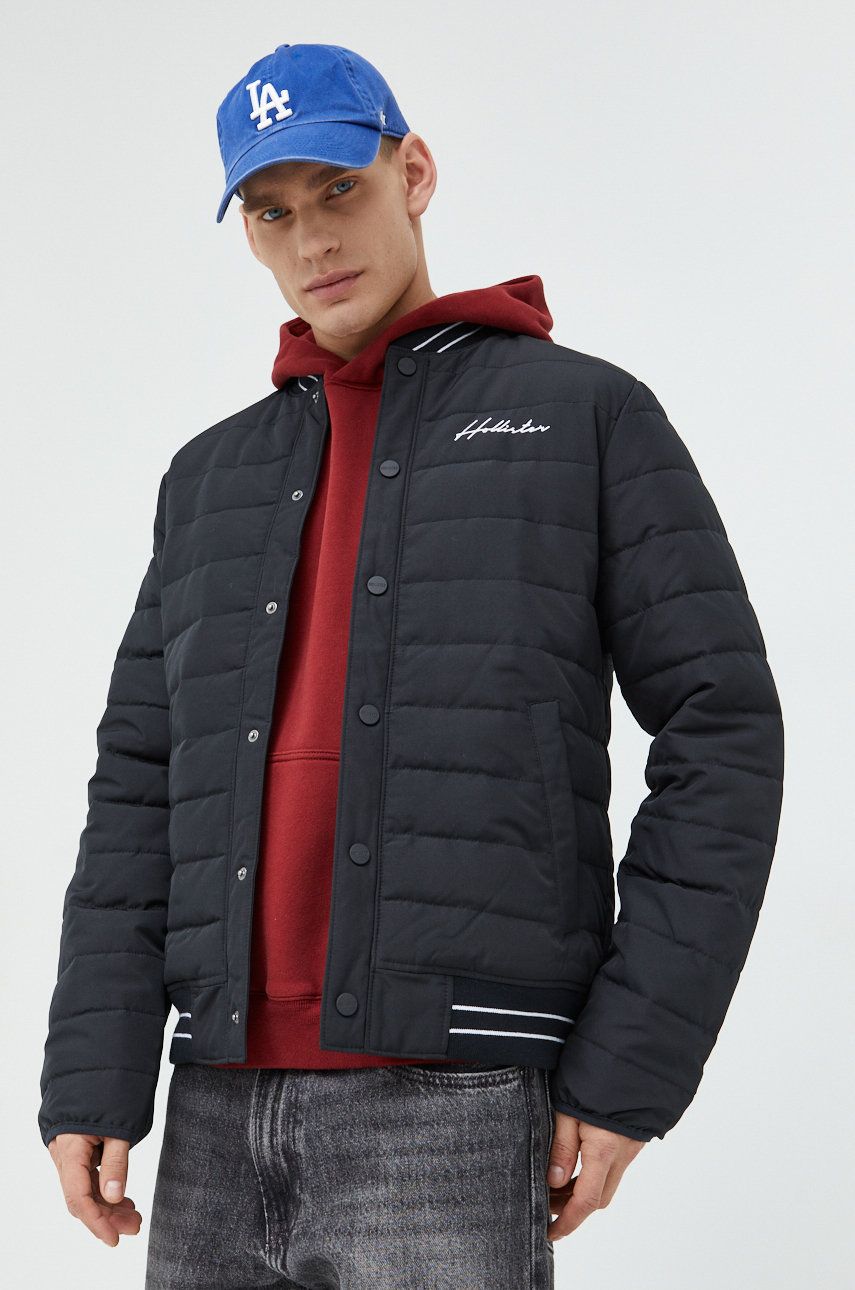 Hollister Co. geaca bomber barbati, culoarea negru, de tranzitie Hollister Co. geaca bomber barbati, culoarea negru, de tranzitie