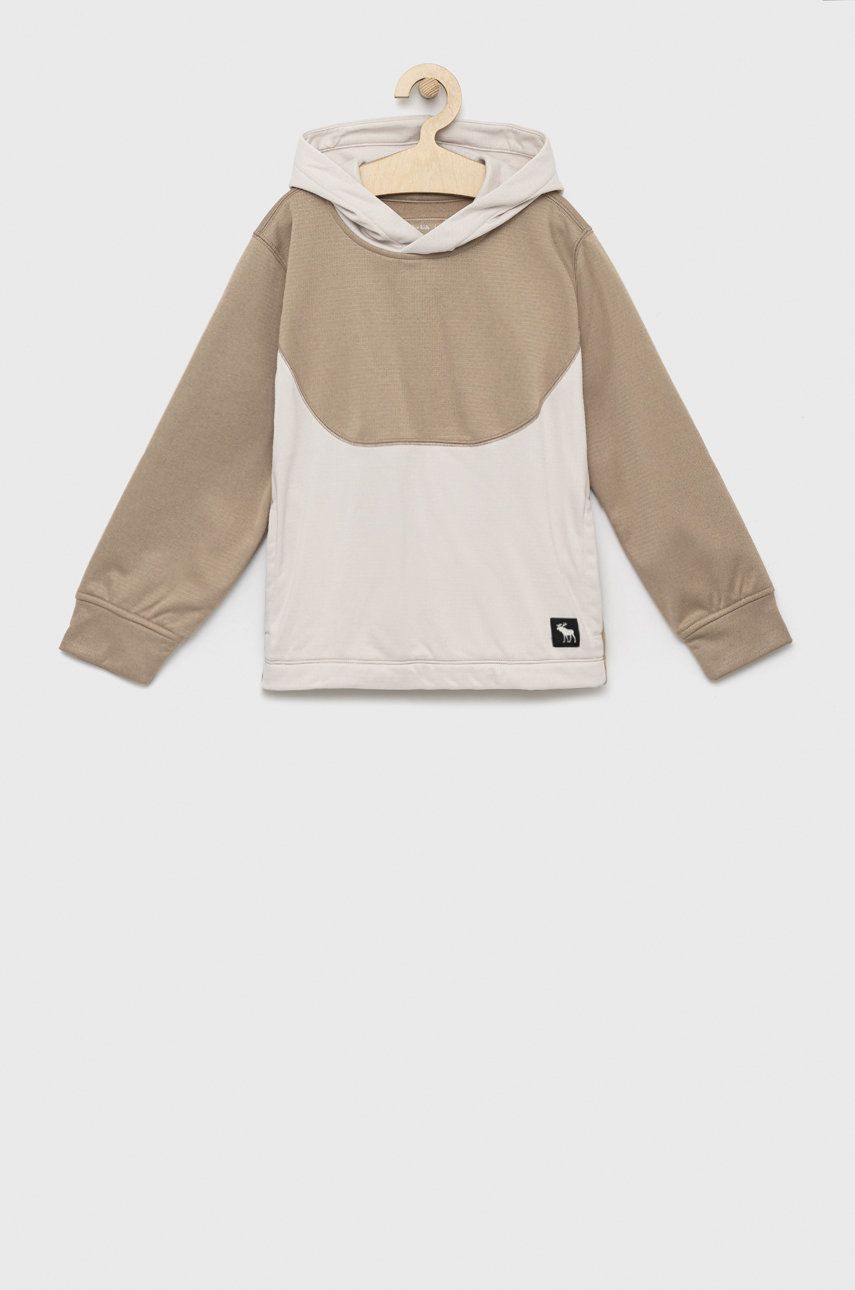Abercrombie & Fitch bluza copii culoarea bej, cu glugă, neted Abercrombie & Fitch bluza copii culoarea bej, cu glugă, neted