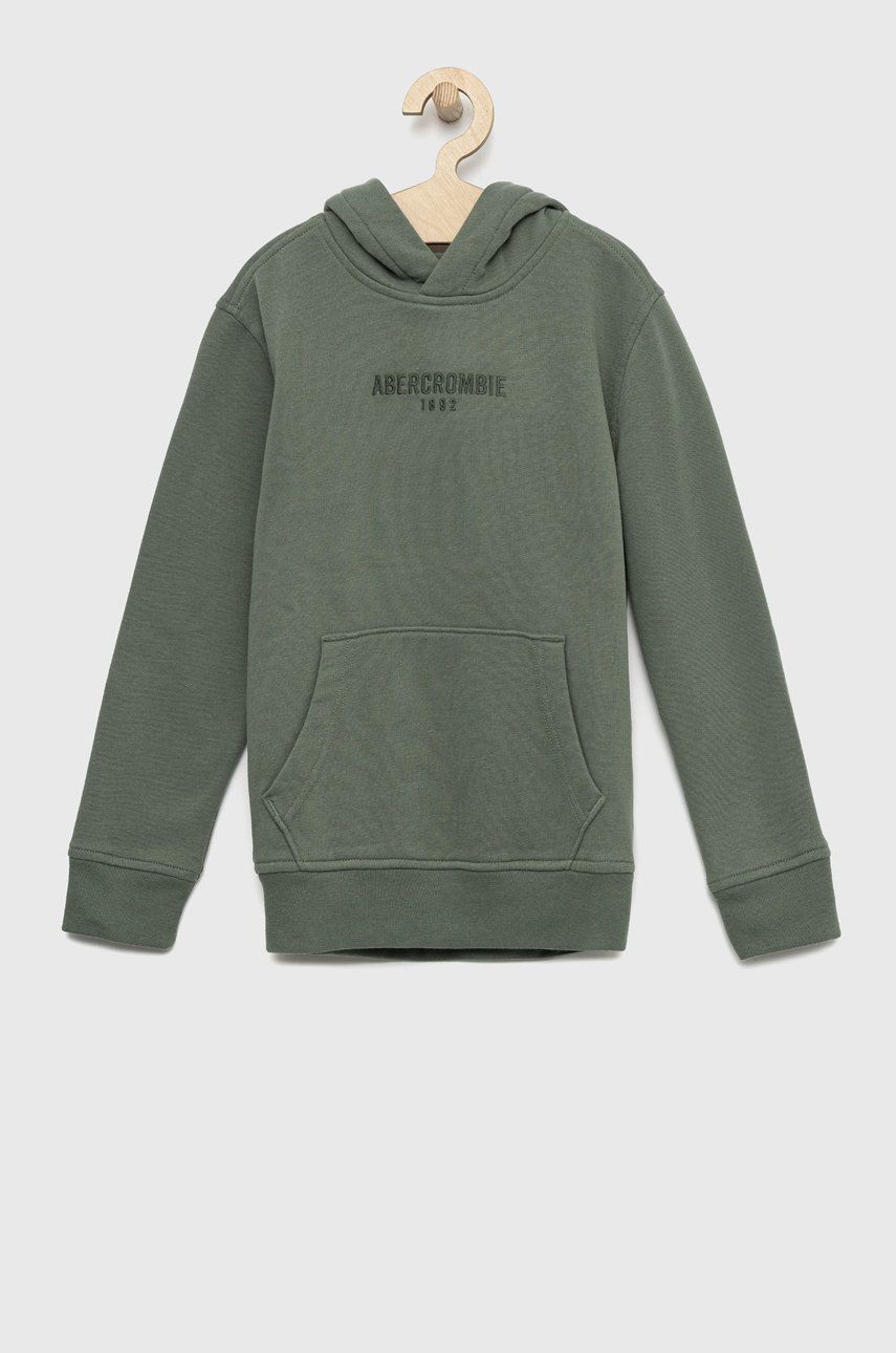 Abercrombie & Fitch bluza copii culoarea verde, cu glugă, cu imprimeu Abercrombie & Fitch bluza copii culoarea verde, cu glugă, cu imprimeu