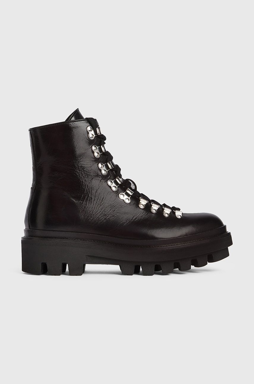 AllSaints bocanci de piele Wanda femei, culoarea negru, cu platforma AllSaints bocanci de piele Wanda femei, culoarea negru, cu platforma