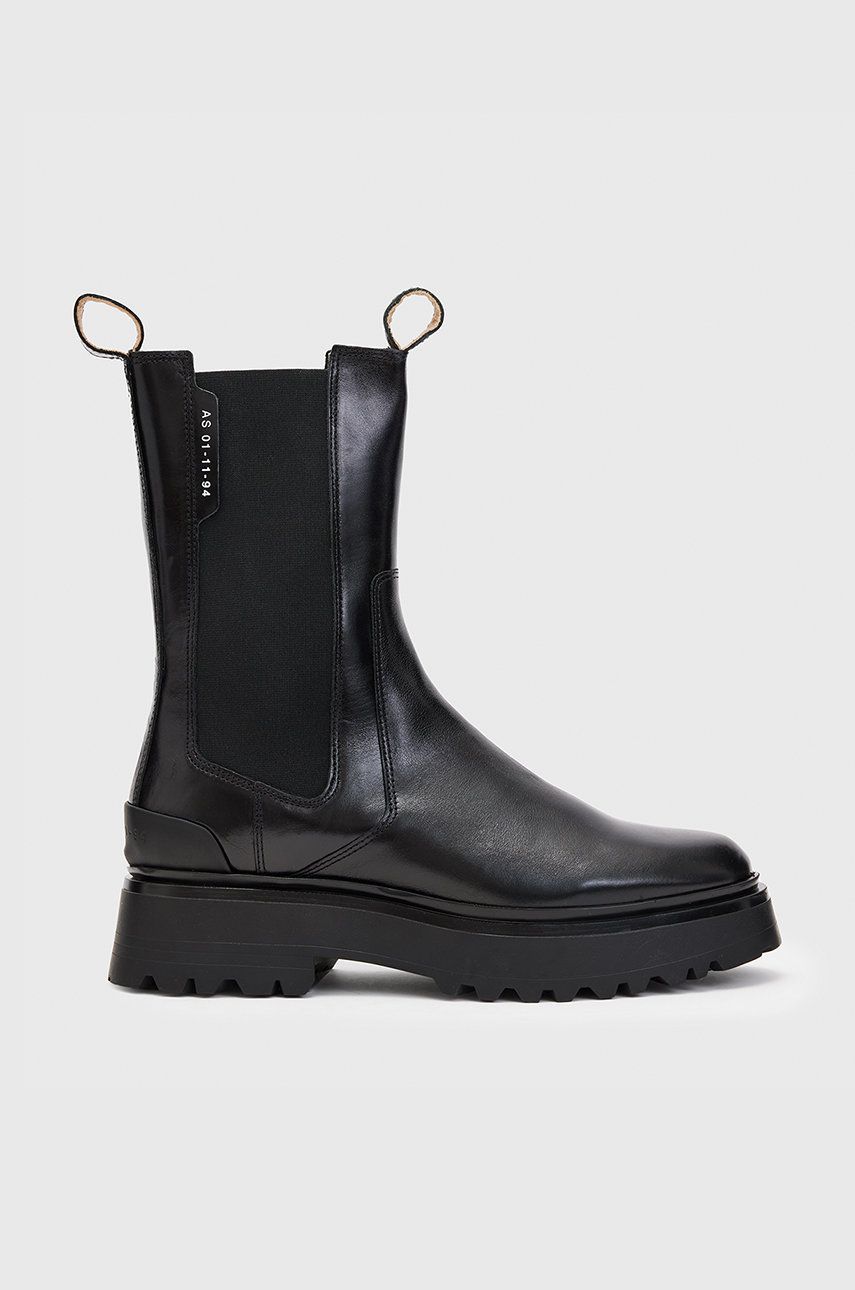 AllSaints ghete chelsea de piele Amber femei, culoarea negru, cu platforma AllSaints ghete chelsea de piele Amber femei, culoarea negru, cu platforma