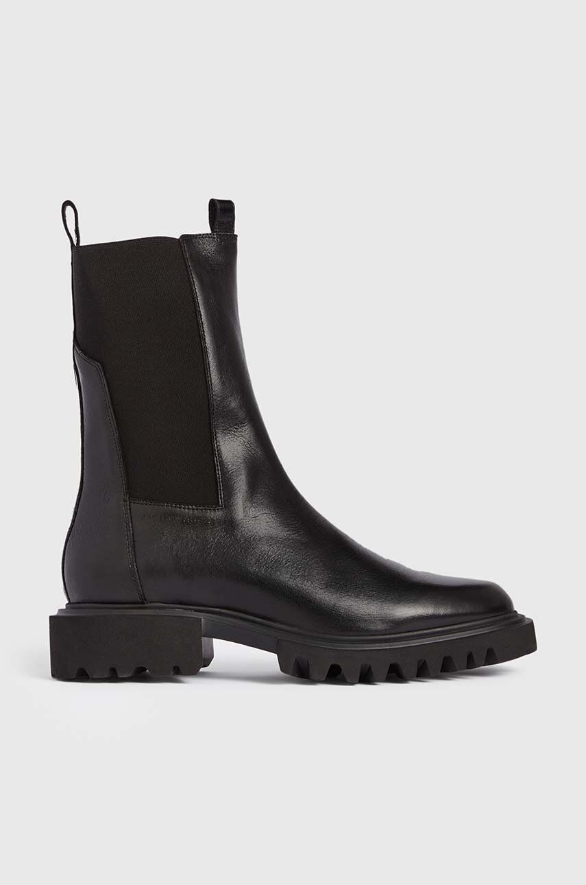 AllSaints ghete chelsea de piele Hallie femei, culoarea negru, cu toc plat AllSaints ghete chelsea de piele Hallie femei, culoarea negru, cu toc plat
