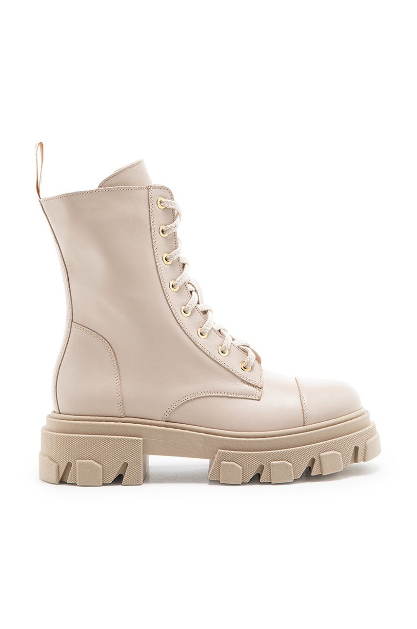 Charles Footwear bocanci de piele femei, culoarea bej, cu platforma Charles Footwear bocanci de piele femei, culoarea bej, cu platforma
