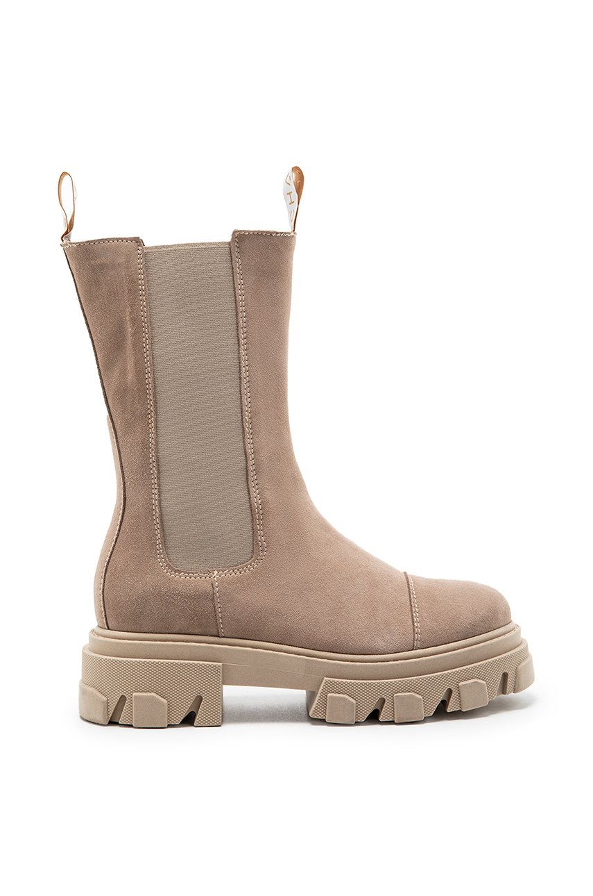 Charles Footwear botine din piele intoarsa femei, culoarea bej, cu platforma Charles Footwear botine din piele intoarsa femei, culoarea bej, cu platforma