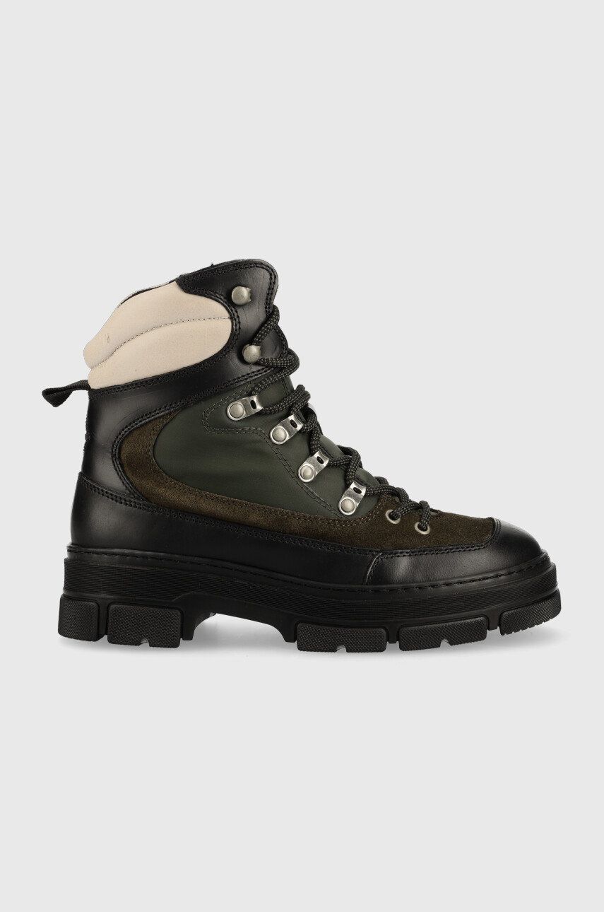 Gant bocanci de piele Monthike femei, culoarea verde, cu platforma Gant bocanci de piele Monthike femei, culoarea verde, cu platforma