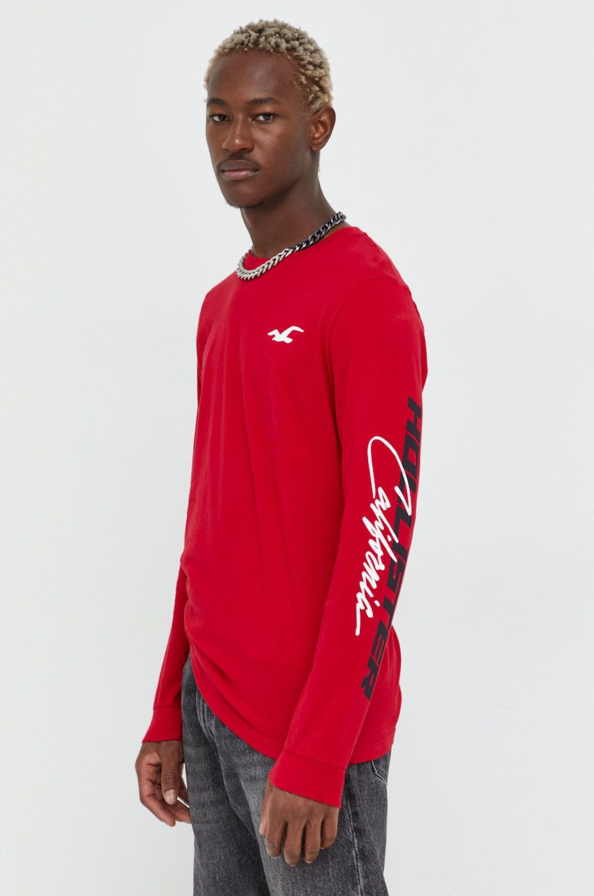 Hollister Co. longsleeve din bumbac culoarea alb, cu imprimeu Hollister Co. longsleeve din bumbac culoarea alb, cu imprimeu