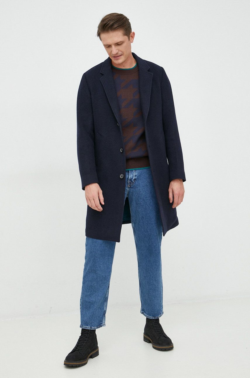 PS Paul Smith palton din lana culoarea albastru marin, de tranzitie PS Paul Smith palton din lana culoarea albastru marin, de tranzitie