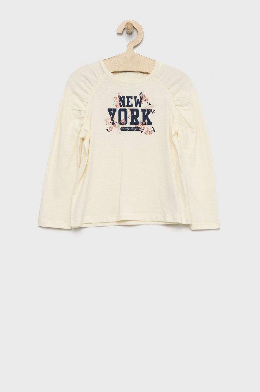 United Colors of Benetton longsleeve din bumbac pentru copii culoarea bej United Colors of Benetton longsleeve din bumbac pentru copii culoarea bej