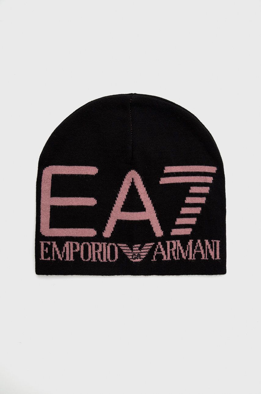 EA7 Emporio Armani caciula culoarea negru, din tesatura neteda EA7 Emporio Armani caciula culoarea negru, din tesatura neteda