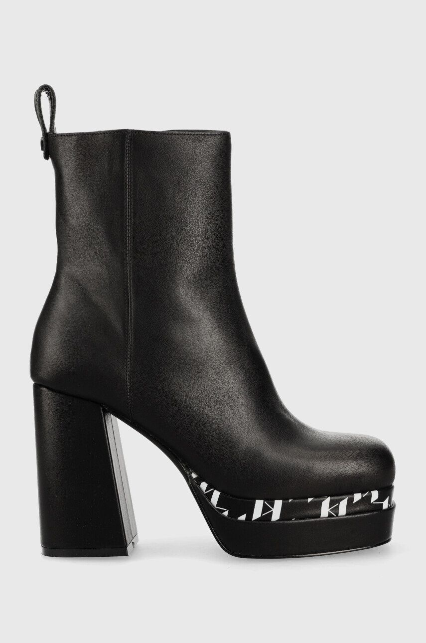 Karl Lagerfeld cizme de piele Strada femei, culoarea negru, cu toc drept Karl Lagerfeld cizme de piele Strada femei, culoarea negru, cu toc drept