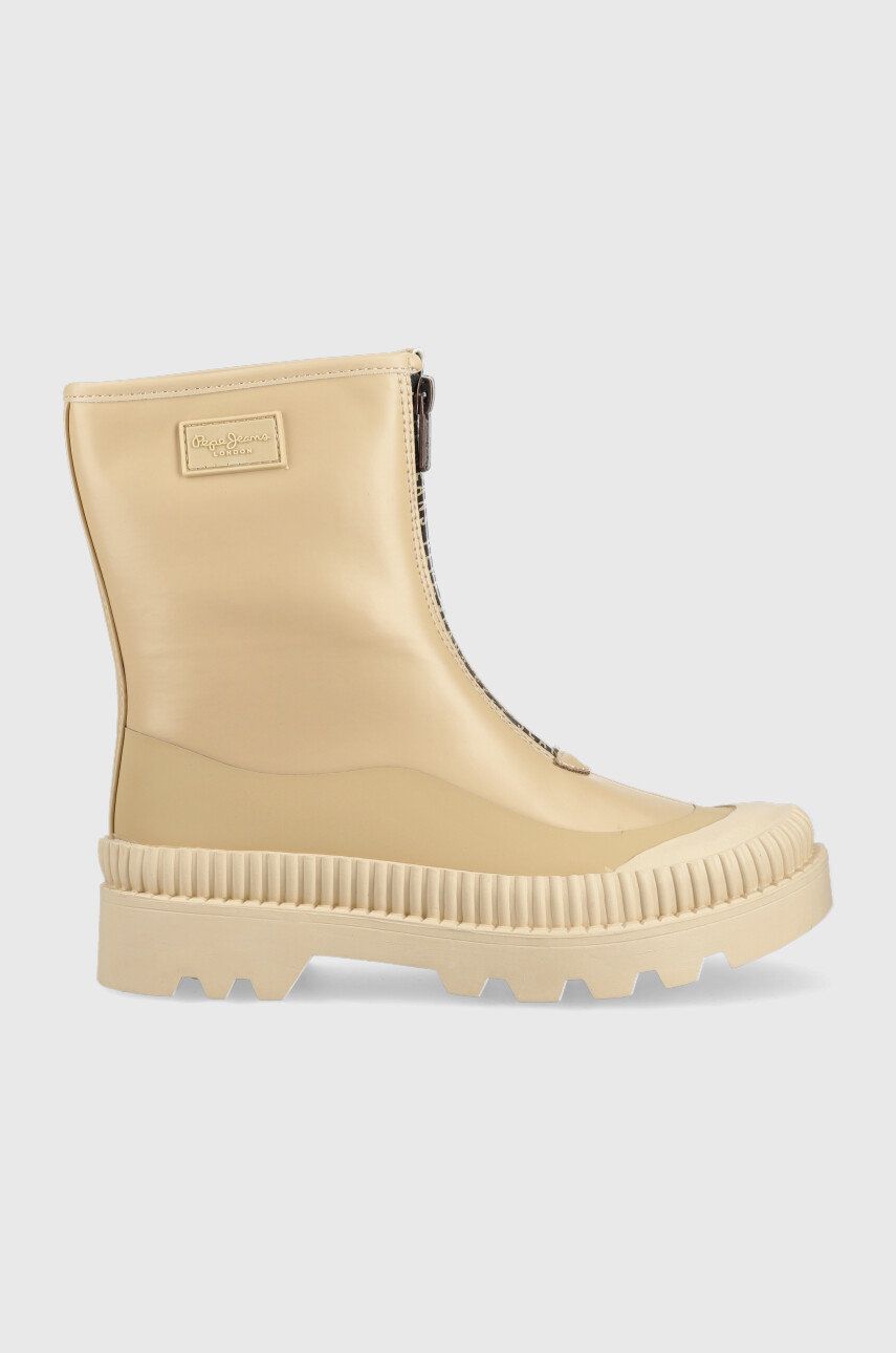 Pepe Jeans botine Gum Zip femei, culoarea bej, cu platforma Pepe Jeans botine Gum Zip femei, culoarea bej, cu platforma