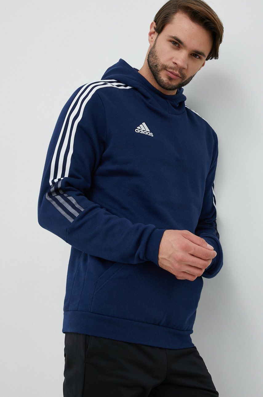 adidas Performance bluza barbati, culoarea albastru marin, cu glugă, cu imprimeu adidas Performance bluza barbati, culoarea albastru marin, cu glugă, cu imprimeu