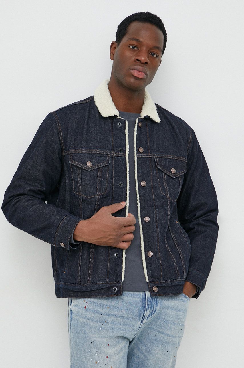 GAP geaca jeans barbati, culoarea albastru marin, de tranzitie GAP geaca jeans barbati, culoarea albastru marin, de tranzitie