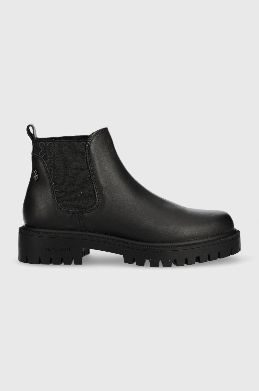 U.S. Polo Assn. ghete chelsea de piele Karma femei, culoarea negru, cu toc plat U.S. Polo Assn. ghete chelsea de piele Karma femei, culoarea negru, cu toc plat