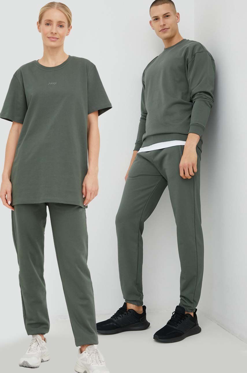 Arkk Copenhagen pantaloni de trening din bumbac unisex, culoarea verde, neted Arkk Copenhagen pantaloni de trening din bumbac unisex, culoarea verde, neted