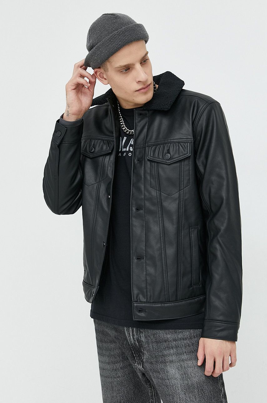 Hollister Co. geaca barbati, culoarea negru, de tranzitie Hollister Co. geaca barbati, culoarea negru, de tranzitie