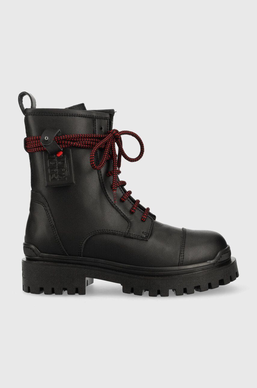 Karl Lagerfeld bocanci de piele X Cara Biker Ii femei, culoarea negru, cu platforma Karl Lagerfeld bocanci de piele X Cara Biker Ii femei, culoarea negru, cu platforma