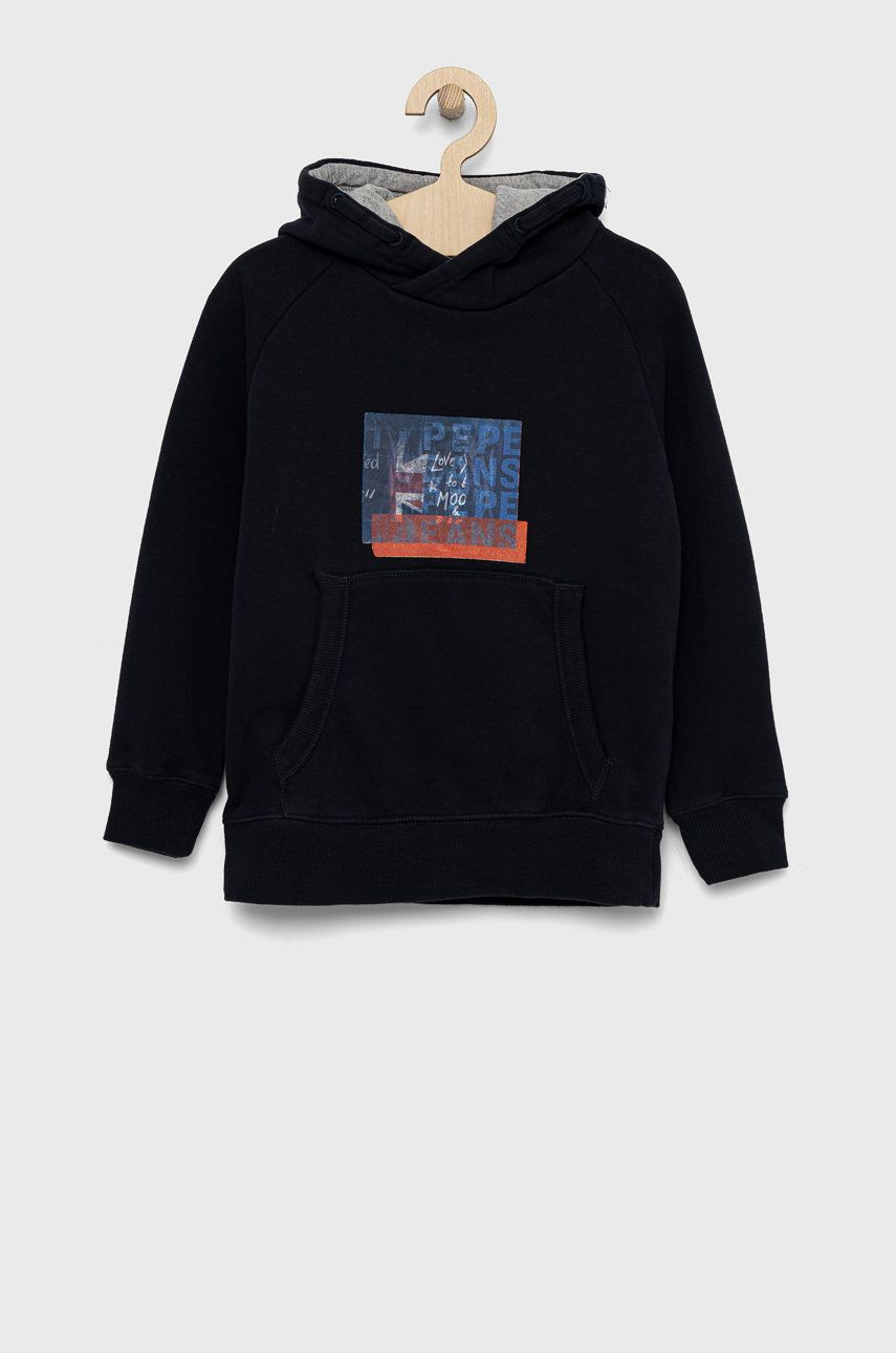 Pepe Jeans hanorac de bumbac pentru copii Omar culoarea albastru marin, cu glugă, cu imprimeu Pepe Jeans hanorac de bumbac pentru copii Omar culoarea albastru marin, cu glugă, cu imprimeu