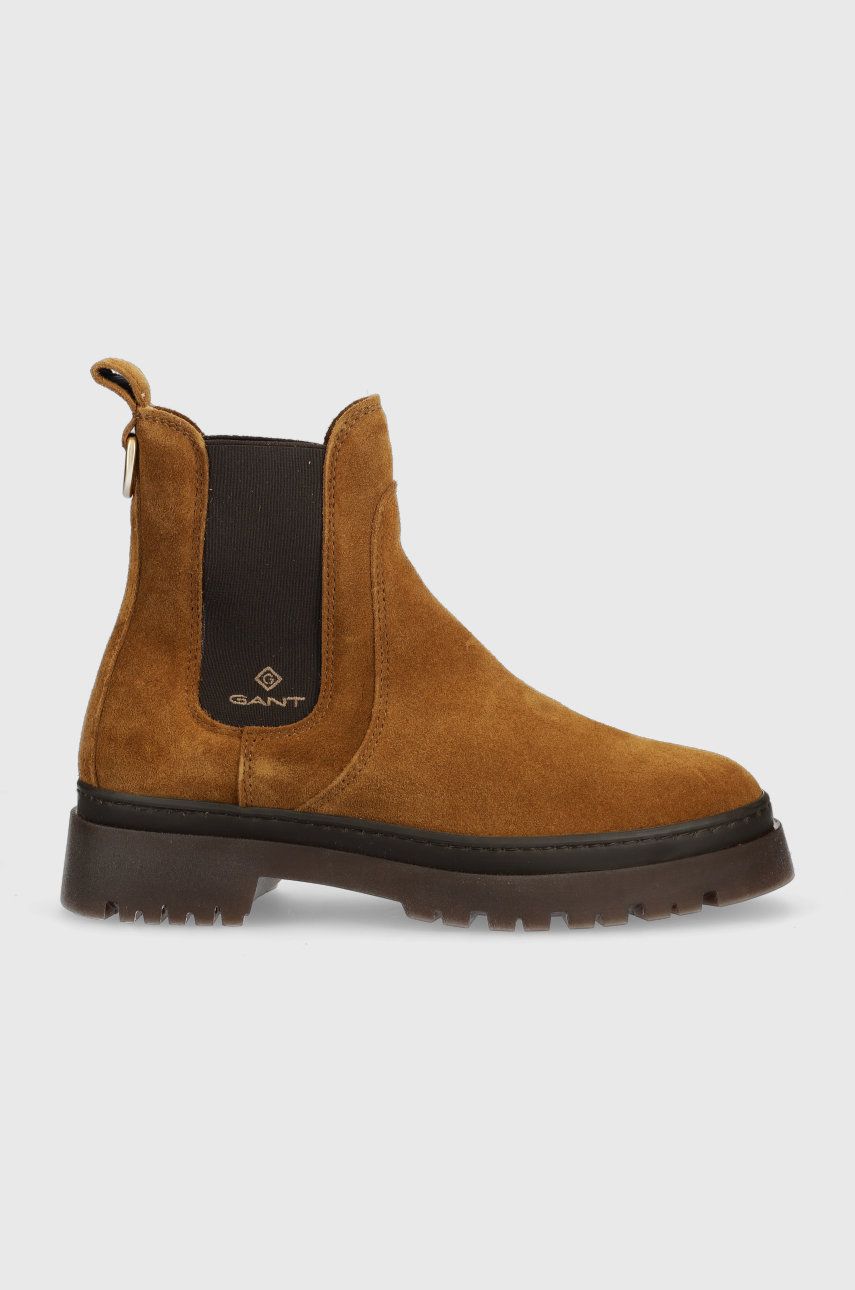 Gant botine din piele intoarsa Aligrey femei, culoarea maro, cu platforma Gant botine din piele intoarsa Aligrey femei, culoarea maro, cu platforma